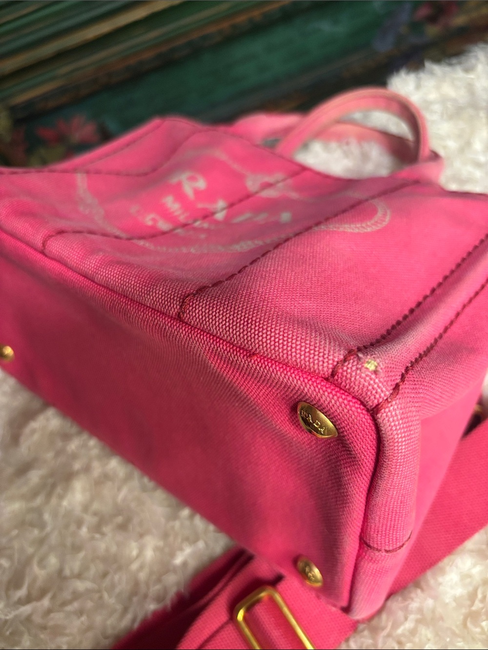 Prada Canapa Small Canvas Tote with Strap - Picture 13 of 16